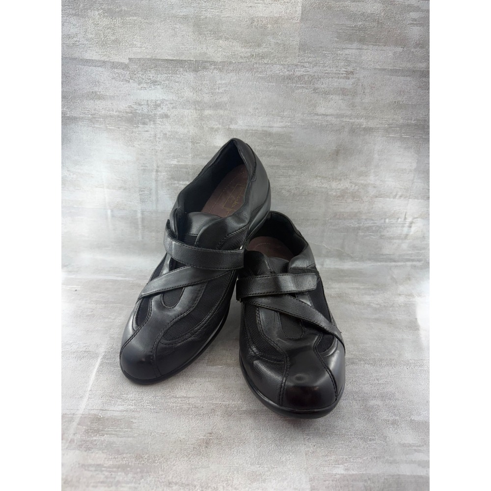 Clarks Active Air Black Leather Hook and Loop Walking Shoes 84972 Women Sz 11W